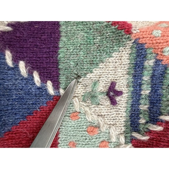 Vintage Eddie Bauer Cardigan Womens Medium Cottagecore Wool Patchwork Sweater - Picture 10 of 13